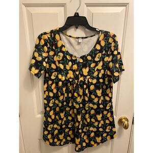 New HALIFE Women's Size Medium Black Orange Floral Print Sleeveless Blouse